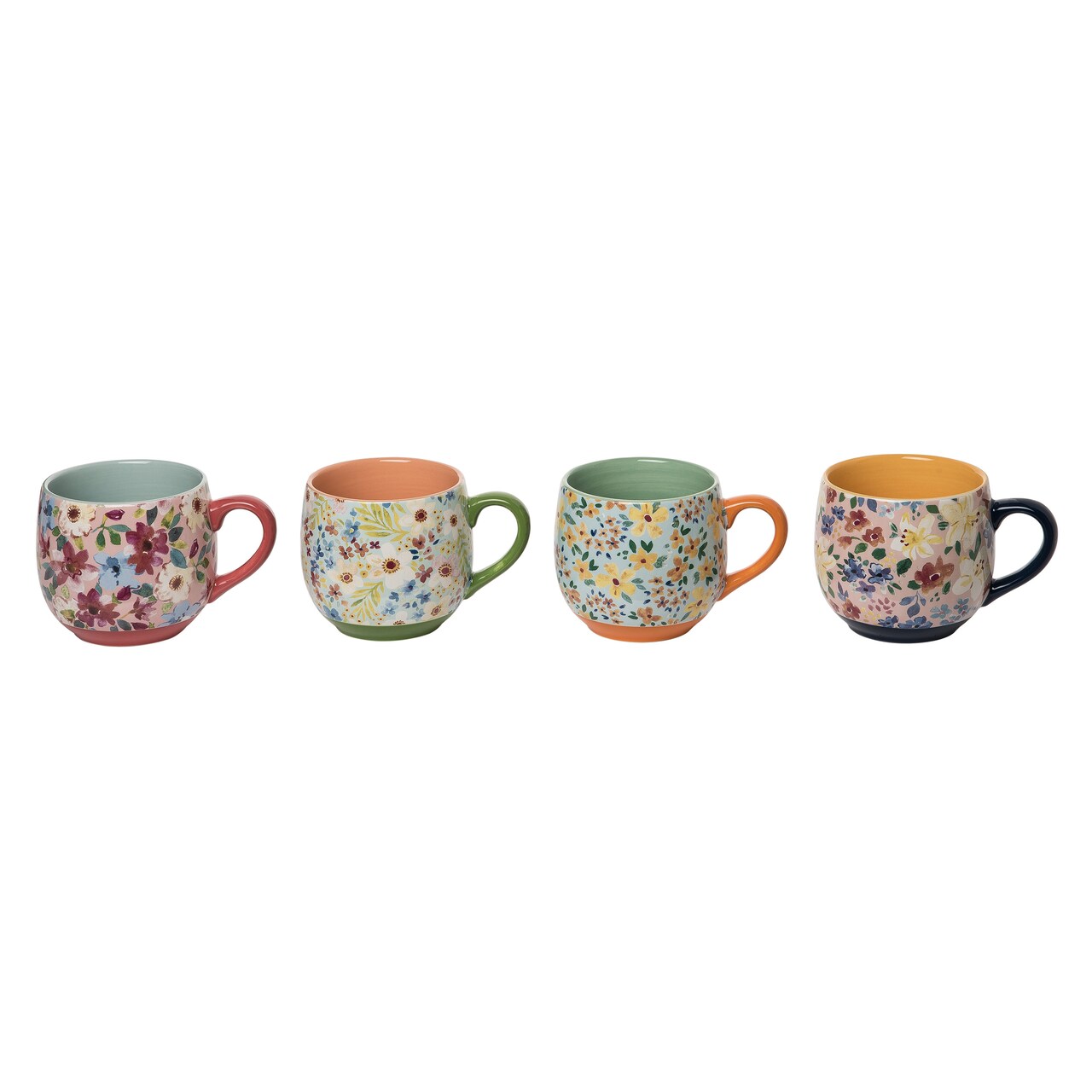 Transpac Ceramic Floral Boutique Mug Set of 4, 6.25" Multicolor Drinkware, Dishwasher Safe, 16oz Capacity, Everyday Tabletop Use